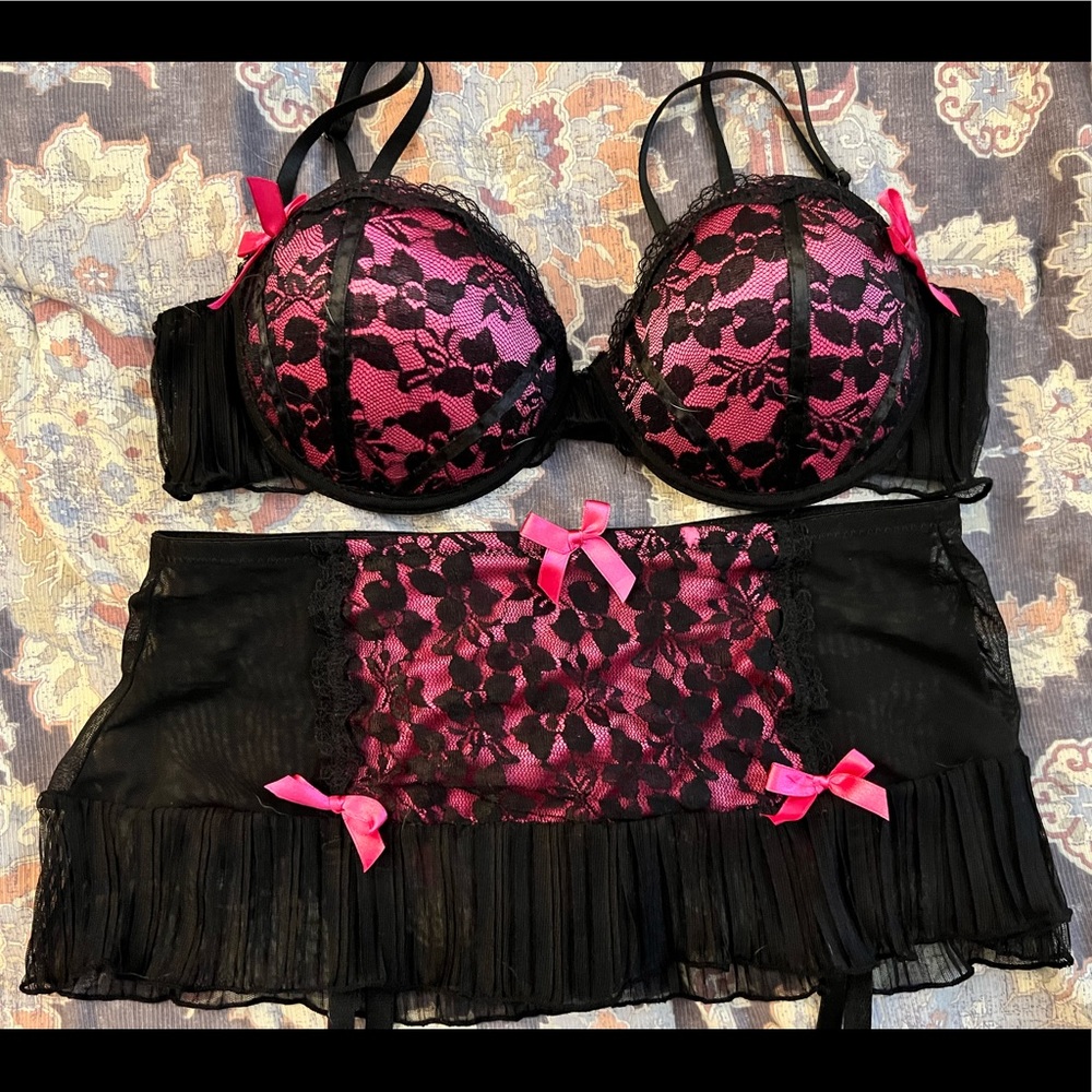Hot Pink Bra and Garter Skirt w/ built in thong